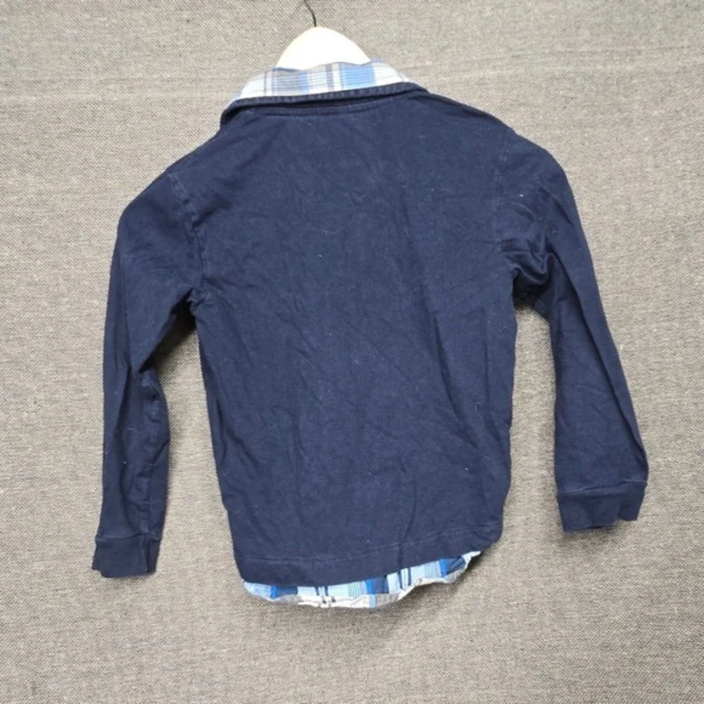 Old Navy Boys Navy Layered Look Long Sleeve Polo Shirt Plaid Trim Size‎ S 6-7